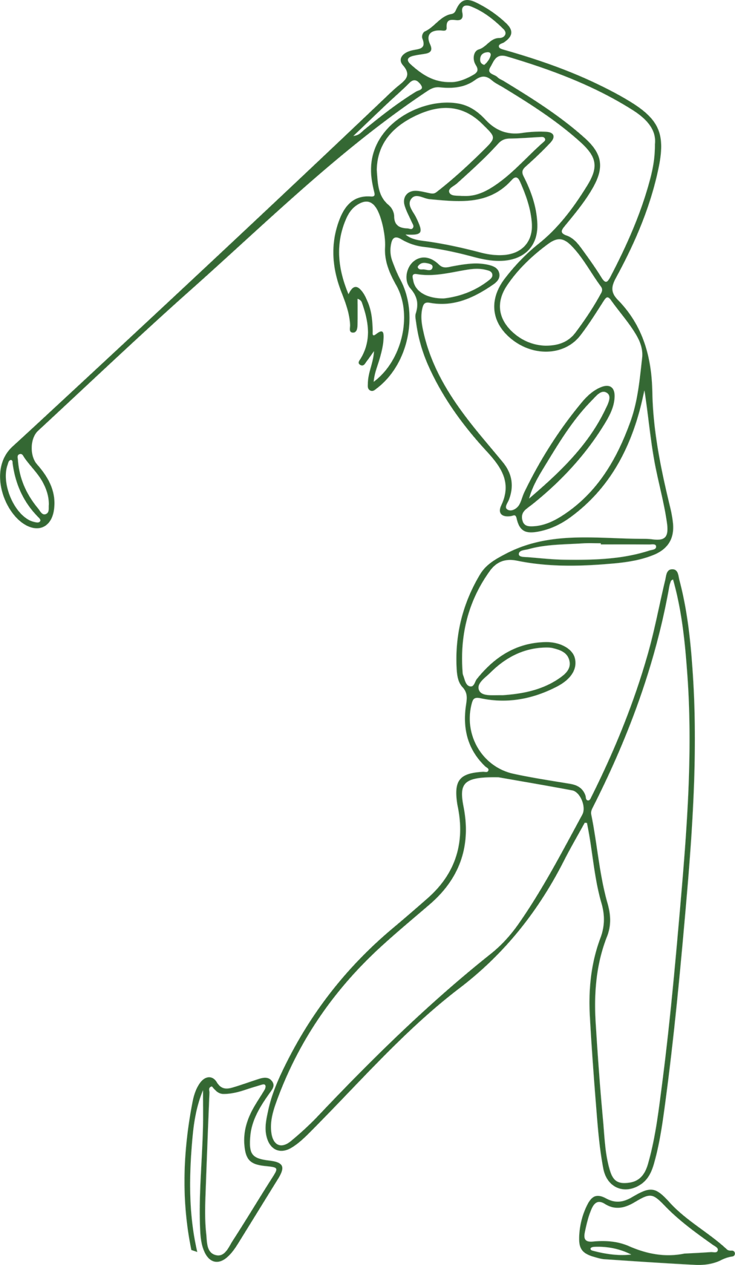 Illustration qui représente une joueuse de golf de façon subtile, avec un dessin au trait vert